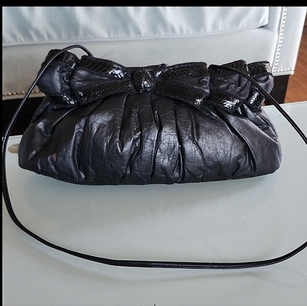 Rita Diana For Mylinka Vintage Black Leather And Eelskin Bow Tie  Shoulder Bag